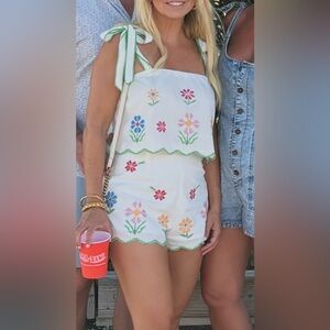 Mable Floral Embroidered High Waist Shorts Set medium